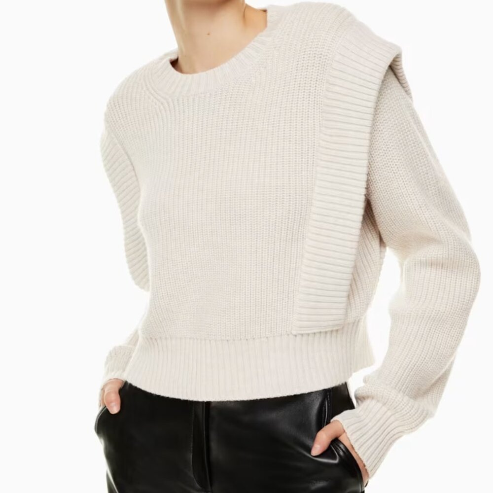 Aritzia Babaton 100% Merino Wool Grazia Sweater, Crew-neck, Shoulder Pads - 2XS
